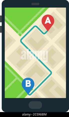 Route on the smart phone map vector icon flat isolated Stock Vector