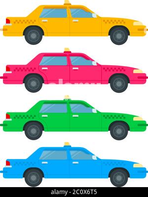 Set of colored taxi cars vector icon flat isolated Stock Vector