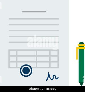 Document with stamp and pen vector icon flat isolated Stock Vector