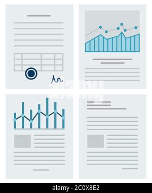 Collection vector icons paperwork in the form of business documents flat style. Stock Vector