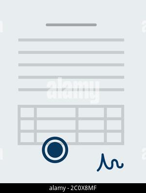 Document with stamp and signature vector icon flat isolated Stock Vector