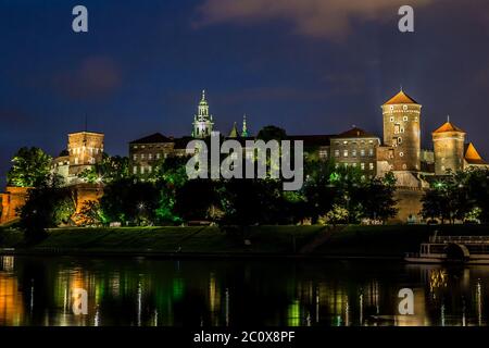 Krakow at night. Wawel Castle Stock Photo