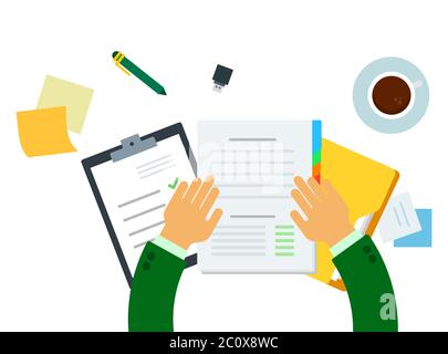 Modern illustration workplace with office things. Stock Vector