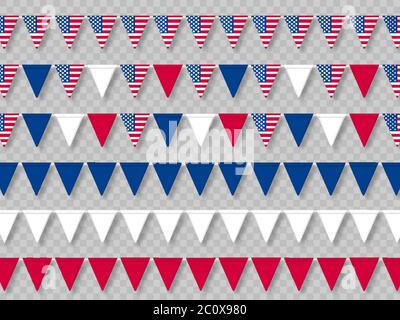 Set of USA bunting flags in traditional colors. Stock Vector
