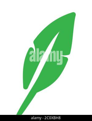Flat vector icon green feather isolated on white background. Stock Vector