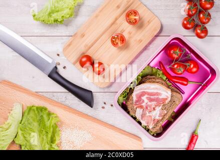 Healthy breakfast with tomato and salad Stock Photo