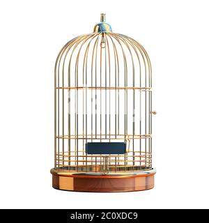 Empty gilded cage isolated Stock Photo