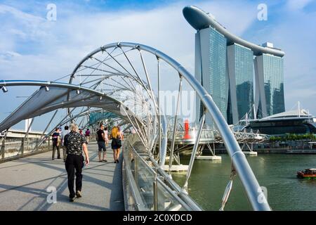 Marina Bay Sands Hotel from the Helix Bridge. Marina Bay. Singapore Stock Photo