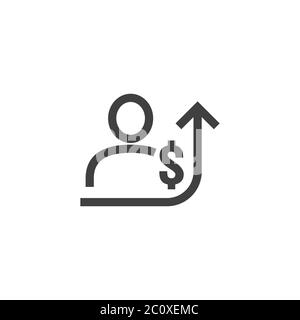 employee salary increase icon on white background with people, arrow up graphic and dollar money symbol. raise revenue business cost concept Stock Vector