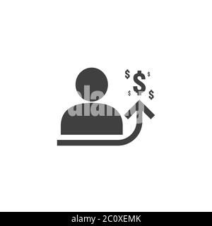 employee salary increase icon on white background with people, arrow up graphic and dollar money symbol. raise revenue business cost concept Stock Vector