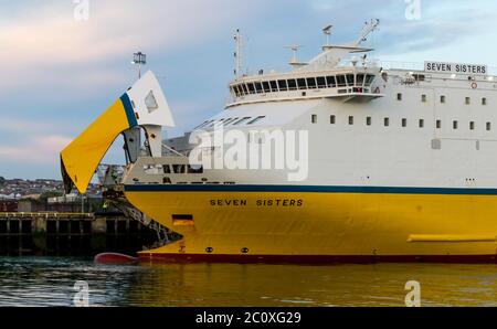 The 'Seven Sisters' car ferry arrives at Newhaven harbour on a calm summer evening. Stock Photo