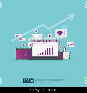 Social media network and digital marketing concept for poster, web page, banner, presentation. web traffic audience analysis for business growing Stock Vector
