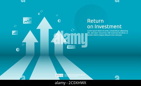 Return on investment ROI, profit opportunity concept. business growth arrows to success. arrow with dollar plant coins, graph and chart increase Stock Vector