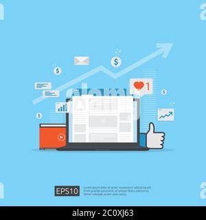 Social media network and digital marketing concept for poster, web page, banner, presentation. web traffic audience analysis for business growing Stock Vector