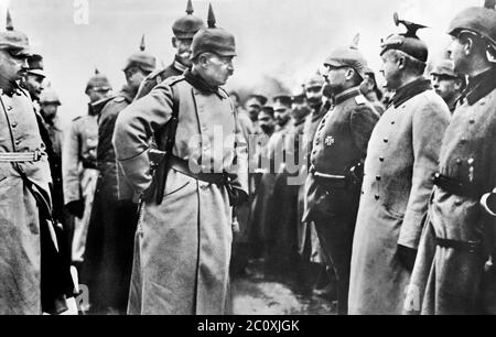 Kaiser Wilhelm II (1859-1941), the last German Emperor and King of Prussia, with troops during World War I, Bain News Service, 1914 Stock Photo