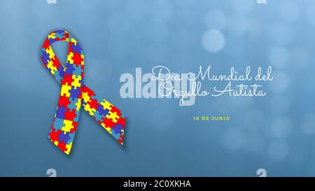 Illustration related to autism, disease written in spanish with the text World Autism Awareness Day June 18. Colorful. Copy space. Pride autism day. I Stock Photo