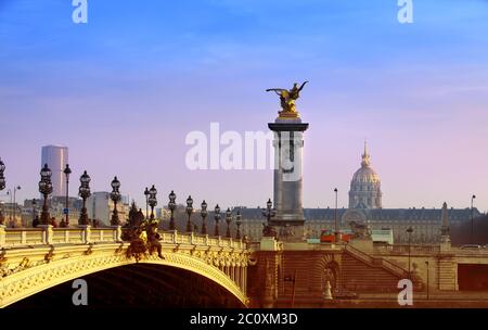 Alexander III Bridge across Seine river in Paris, France