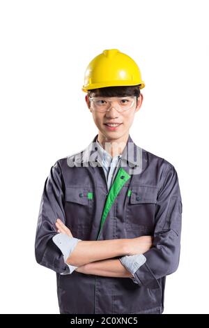 young handsome asian technician on white background Stock Photo