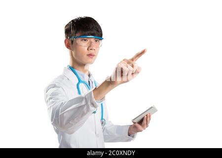 isolated young asian man doctor on white background Stock Photo