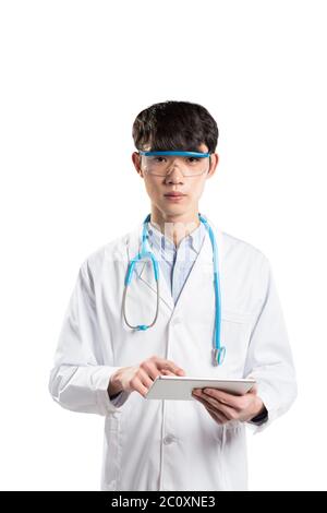 isolated young asian man doctor on white background Stock Photo