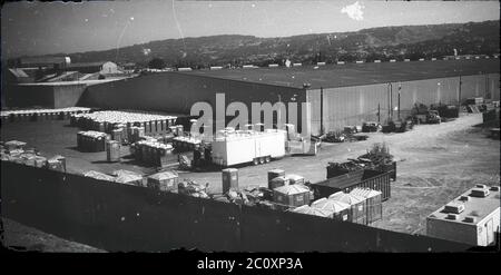 View of Porta Potty warehouse yard Stock Photo