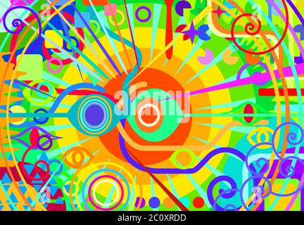 Primary colors abstract hypnosis eyes vector illustration, horizontal Stock Vector
