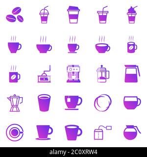 Coffee gradient icons on white background, stock vector Stock Vector
