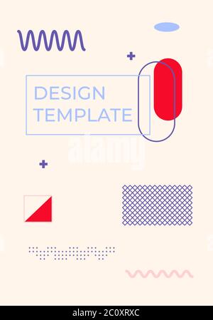 Cover template memphis closeup vertical with space for text. Geometric trendy style art element and different shape background. Great for magazine, pattern cover poster, banner. Vector illustration Stock Vector