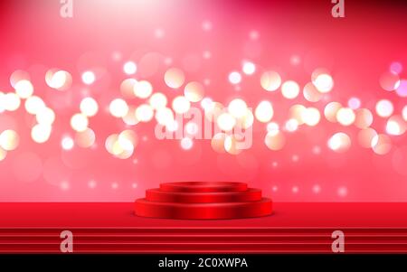 red podium and bokeh light backgroun on the stage Stock Vector