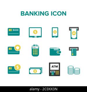Money Finance Icon set in minimalist, flat and simple style. Credit card, money, coin, and banking object icon collection. Stock Vector