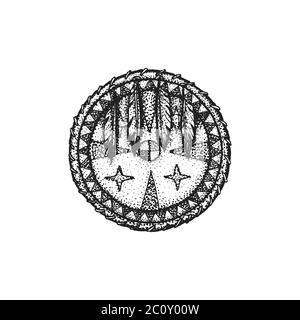 hand drawn indian shield vintage illustration Stock Photo