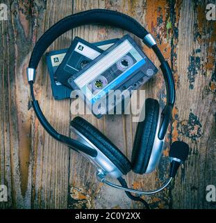 Audio cassette. Retro music medium, compact cassette tape recorder ...