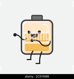 An illustration of Cute Yellow Battery Mascot Vector Character in Flat Design Style Stock Vector
