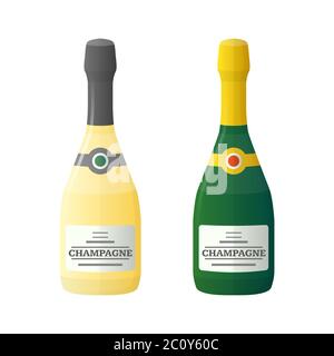 colored flat light and dark couple champagne bottles illustration Stock Photo