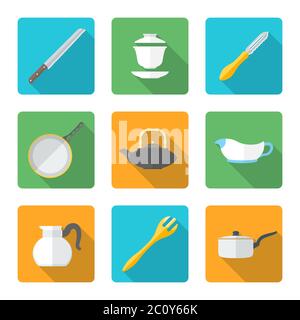 flat style design dinnerware icons set Stock Photo - Alamy
