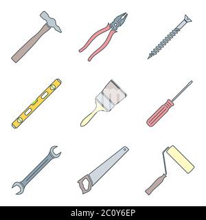 color outline house remodel tools icons Stock Photo