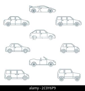 dark outline various body types of cars icons collection Stock Photo