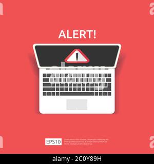 attention warning attacker alert sign with exclamation mark on computer monitor screen. beware alertness of internet danger symbol icon. Security VPN Stock Vector