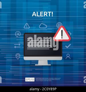 attention warning attacker alert sign with exclamation mark on computer monitor screen. beware alertness of internet danger symbol icon. Security VPN Stock Vector