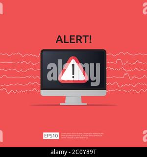 attention warning attacker alert sign with exclamation mark on computer monitor screen. beware alertness of internet danger symbol icon. Security VPN Stock Vector