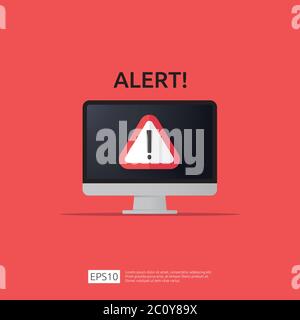 attention warning attacker alert sign with exclamation mark on computer monitor screen. beware alertness of internet danger symbol icon. Security VPN Stock Vector