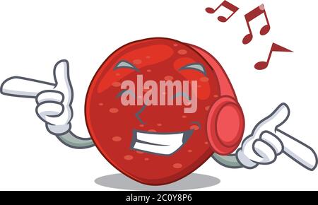 Peperoni Cartoon design concept listening music on headphone Stock Vector