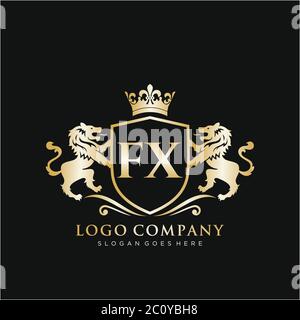 Luxury royal wing Letter FX crest Gold color Logo vector, Victory