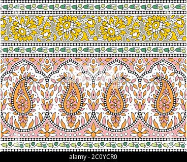 colorful vector kalamkari ornamental paisley border design Stock Vector