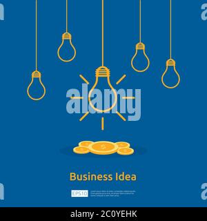 business idea with light bulb and dollar coin element object. Financial innovation solution concept or investment vision opportunity with flat design Stock Vector
