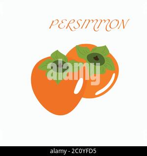 Vector set of fresh ripe American persimmons. Vitamins C Stock Vector