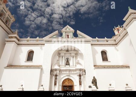 Detail of the facade of the Basilica of Our Lady of Copacabana Bolivia Stock Photo