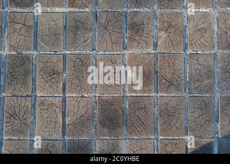 wooden blocks timber pavement texture background. Stock Photo