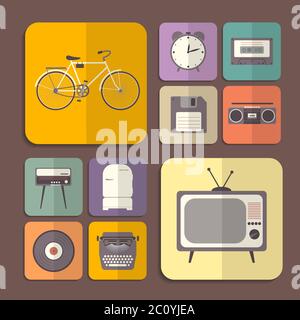 Retro flat icons in different colors. Vector illustration. Stock Vector