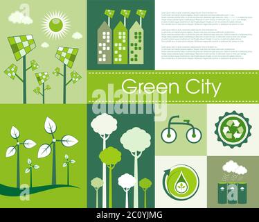 Eco community with Renewable Energy elements vector illustration ...